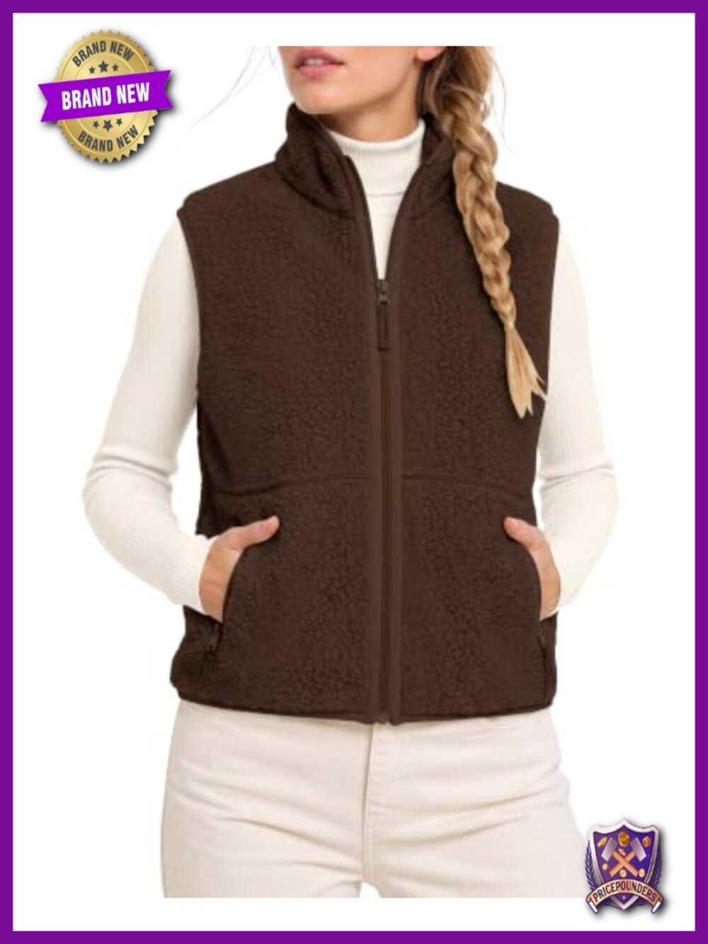 Sherpa Fleece Zip Up Vest with Pockets, Sleeveless Winter Warm Layer